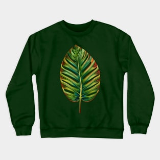 Watercolor Green Teal Yellow Red Tropical Leaf Crewneck Sweatshirt